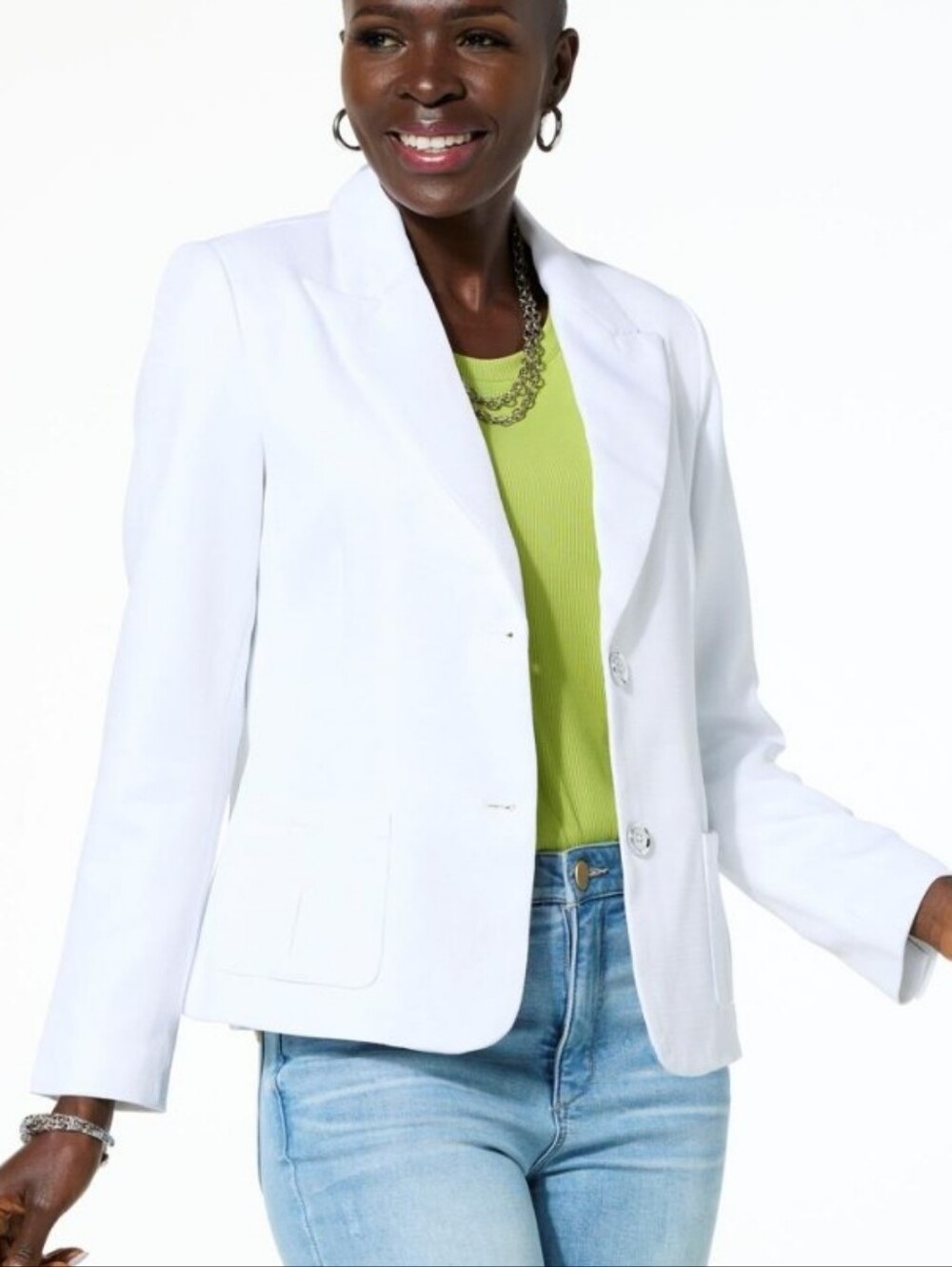 Jaclyn Smith White Tailored Blazer with Notch Pockets Crisp White Sz 10 Nwot